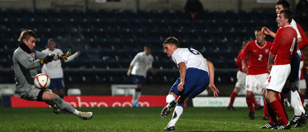 George Taff scores for England U18s.